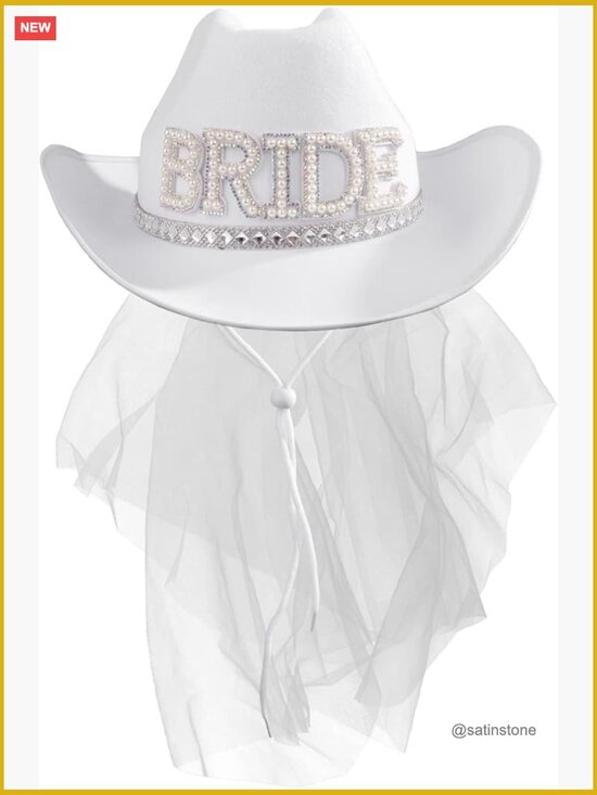 Cowboy Hat with Veil Bachelorette Party Wedding Bridal Shower Bride to Be Gift main image 5